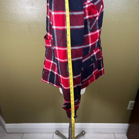 American Eagle Plaid Jacket Red Blue White Button Front Wool Coat Womens Size L - Picture 9 of 14